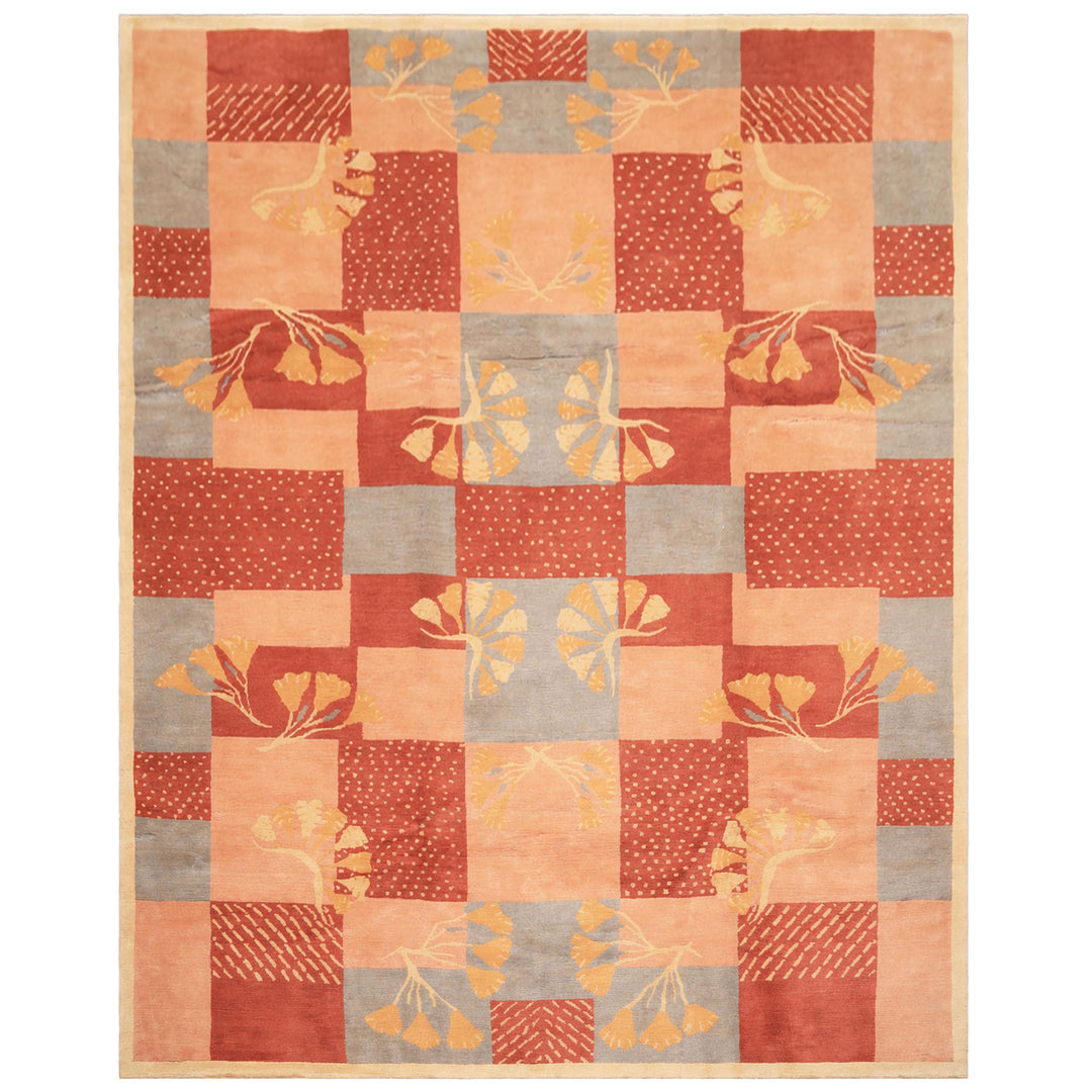 8x10 Blush, Rose, Blue Color Hand Knotted Tibetan Wool Transitional Oriental Rug