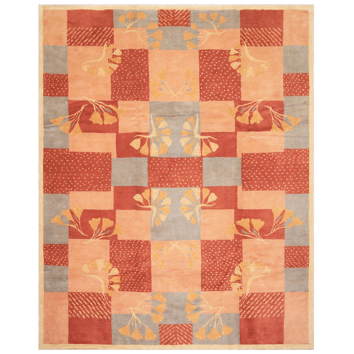 8x10 Blush, Rose, Blue Color Hand Knotted Tibetan Wool Transitional Oriental Rug