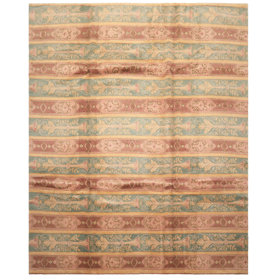 8x10 Blush, Aqua, Gold Color Hand Knotted Tibetan Wool Transitional Oriental Rug