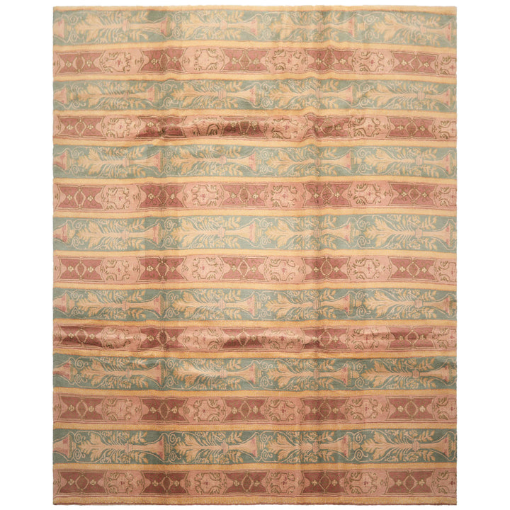 8x10 Blush, Aqua, Gold Color Hand Knotted Tibetan Wool Transitional Oriental Rug