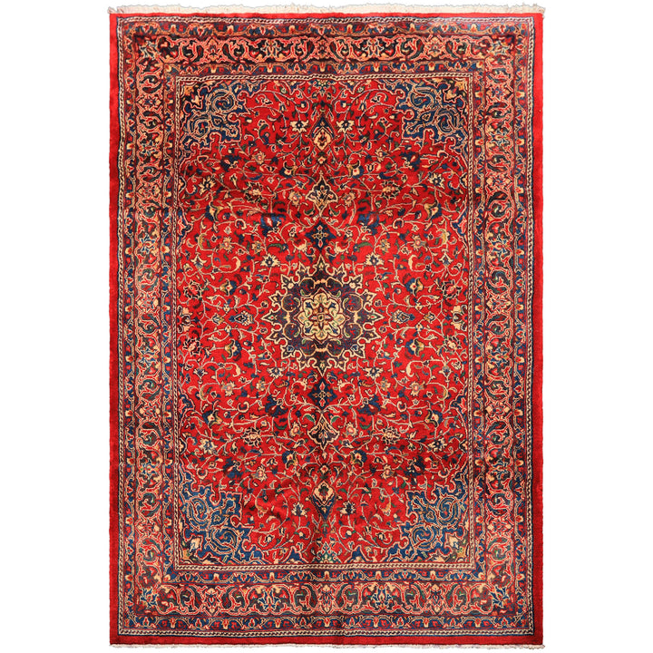 7x11 Red, Aqua, Aubergine Color Hand Knotted Sarouk Wool Traditional Oriental Rug