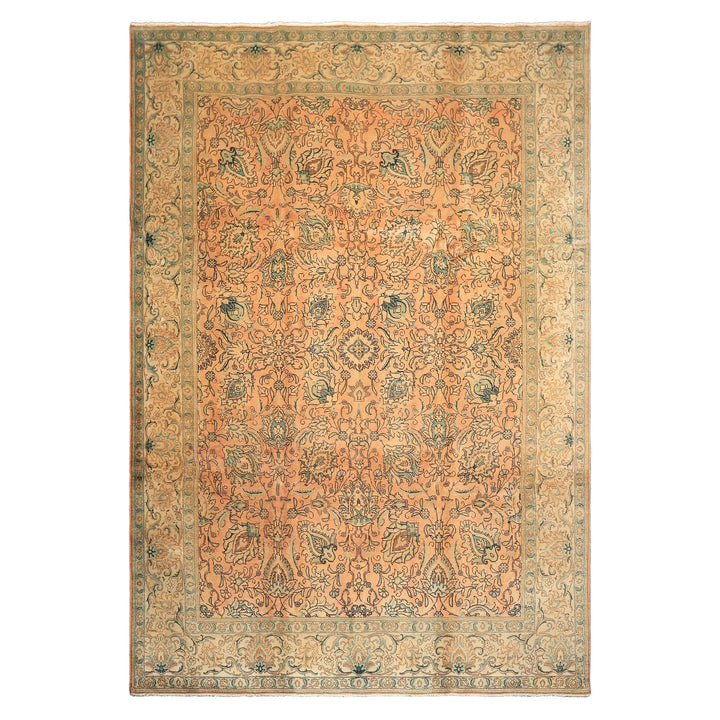 10x14 Peach, Beige, Celadon Color Hand Knotted Tabriz Wool Traditional Oriental Rug