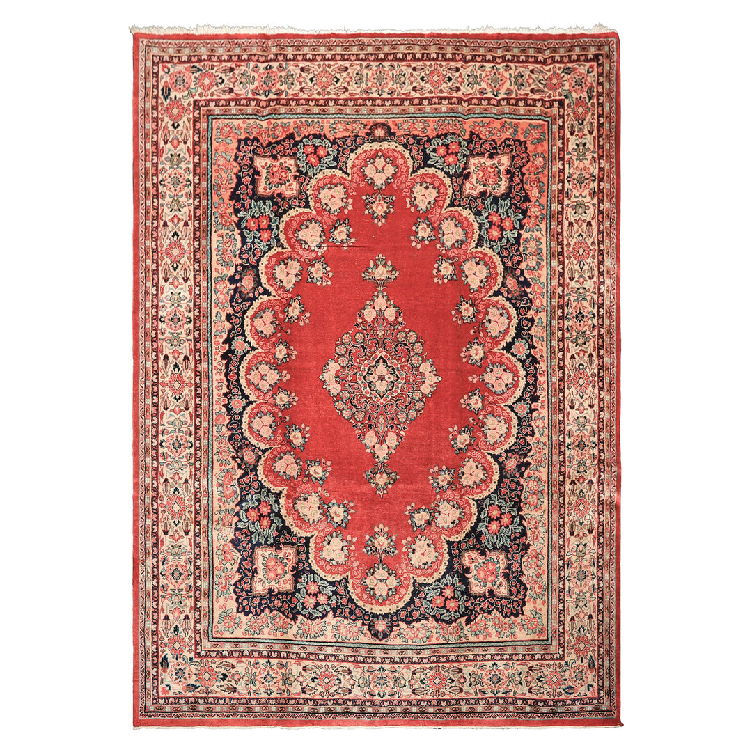 10x14 Coral, Ivory, Blush Color Hand Knotted Sarouk Wool Traditional Oriental Rug