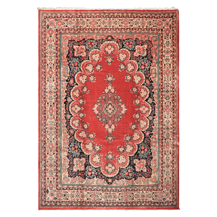 10x14 Coral, Ivory, Blush Color Hand Knotted Sarouk Wool Traditional Oriental Rug