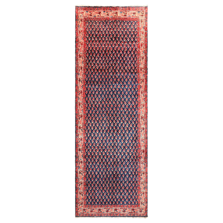 Runner Navy, Ivory, Red Color Hand Knotted Boteh Wool Traditional Oriental Rug