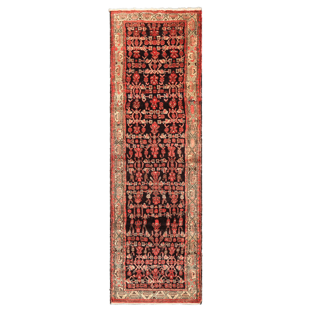 3x12 Charcoal, Ivory, Coral Color Hand Knotted Birjand Wool Traditional Oriental Rug