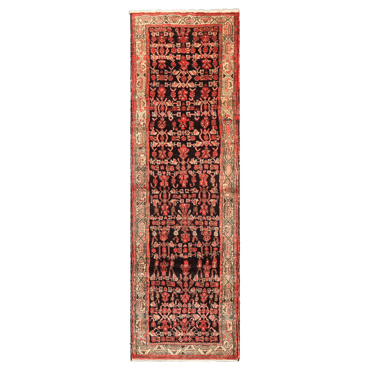 3x12 Charcoal, Ivory, Coral Color Hand Knotted Birjand Wool Traditional Oriental Rug