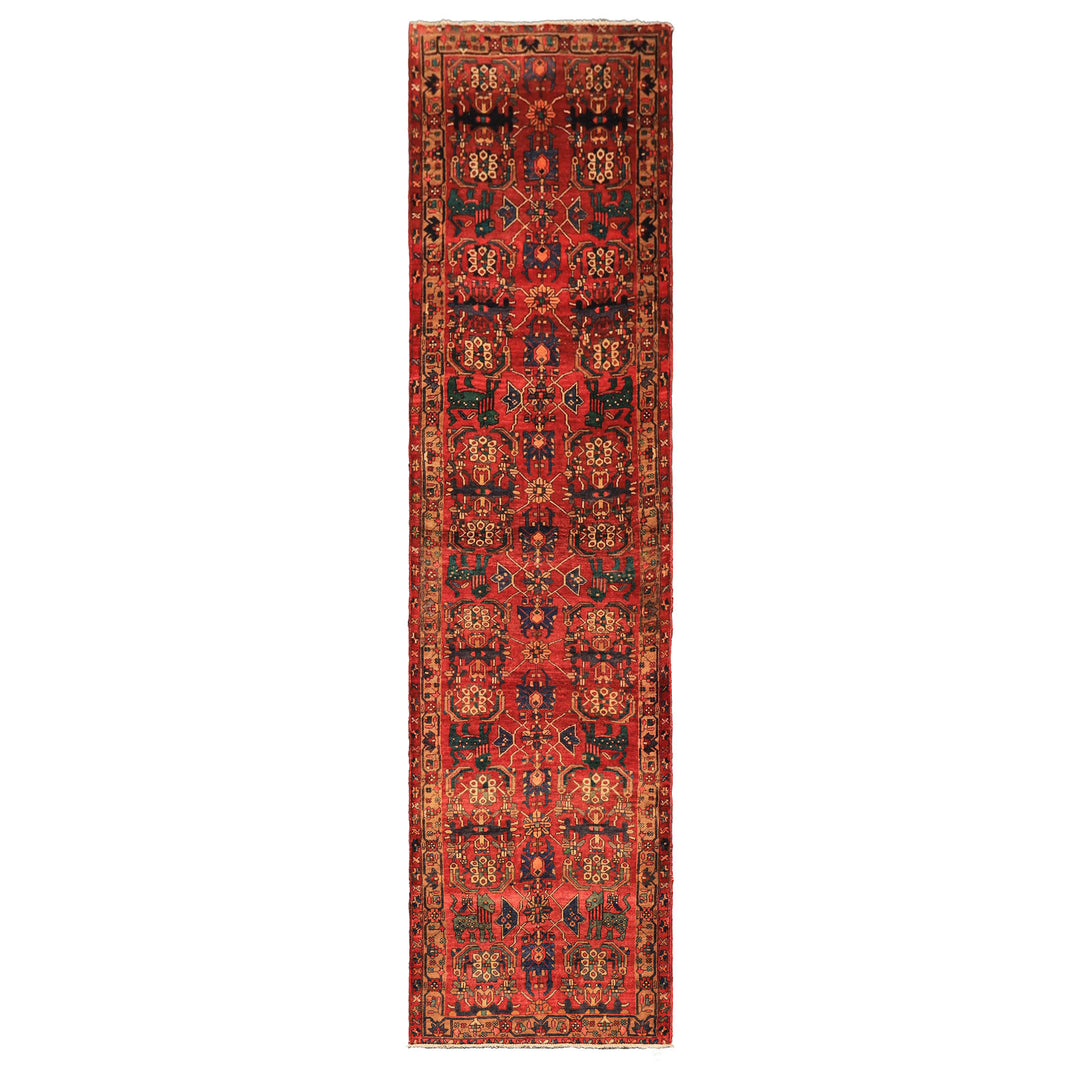 Runner Rust, Tan, Turquoise Color Hand Knotted Bakhtiari Wool Traditional Oriental Rug
