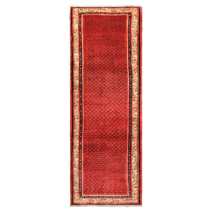 Runner Red, Ivory, Navy Color Hand Knotted Kurdish Bidjar Herati Wool Traditional Oriental Rug