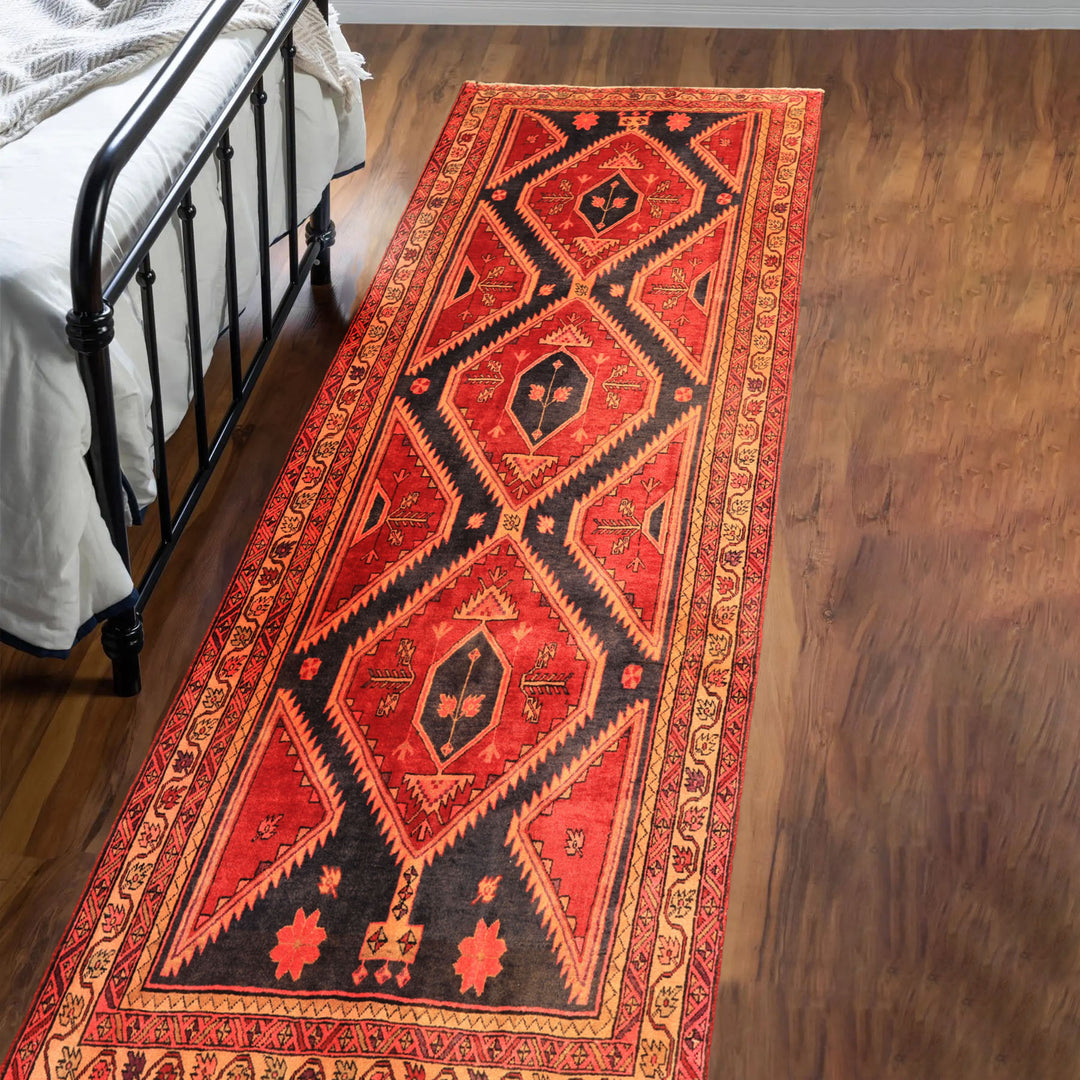 Runner Rust, Charcoal, Rose Color Hand Knotted Bakshaish Wool Traditional Oriental Rug
