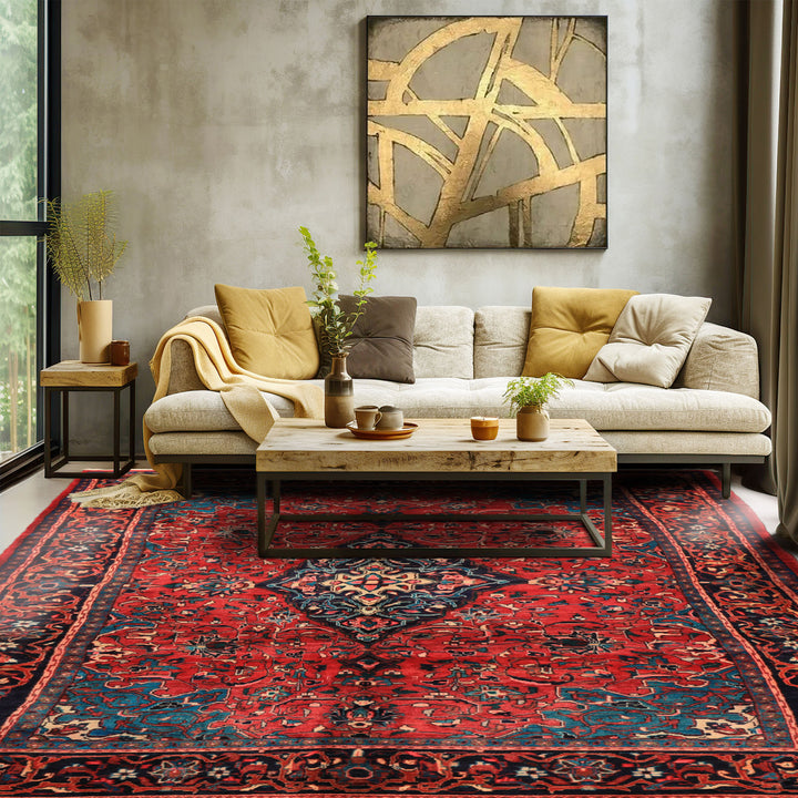 7x12 Wine, Navy, Turquoise Color Hand Knotted Tabriz Wool Traditional Oriental Rug