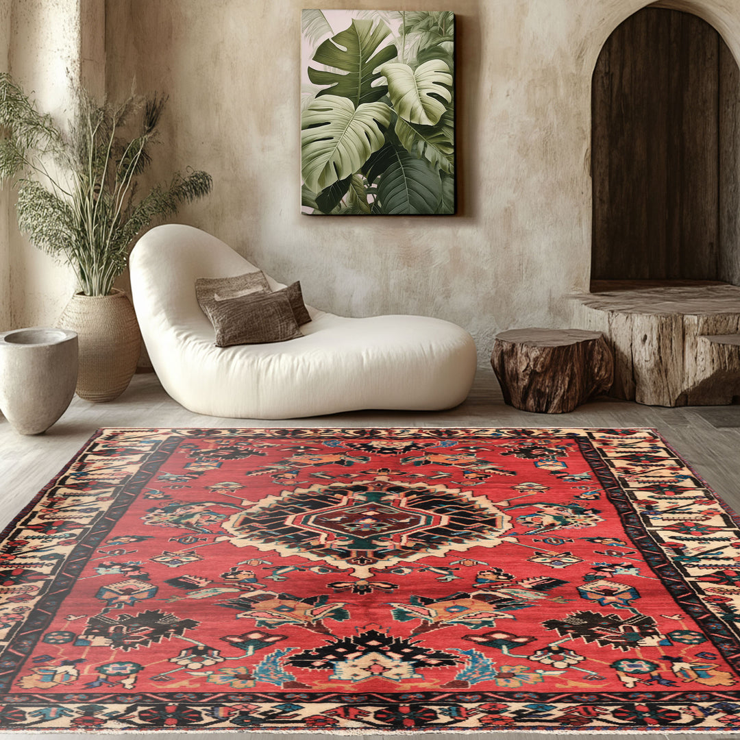 6x9 Red, Ivory, Green Color Hand Knotted Bakhtiari Wool  Oriental Rug