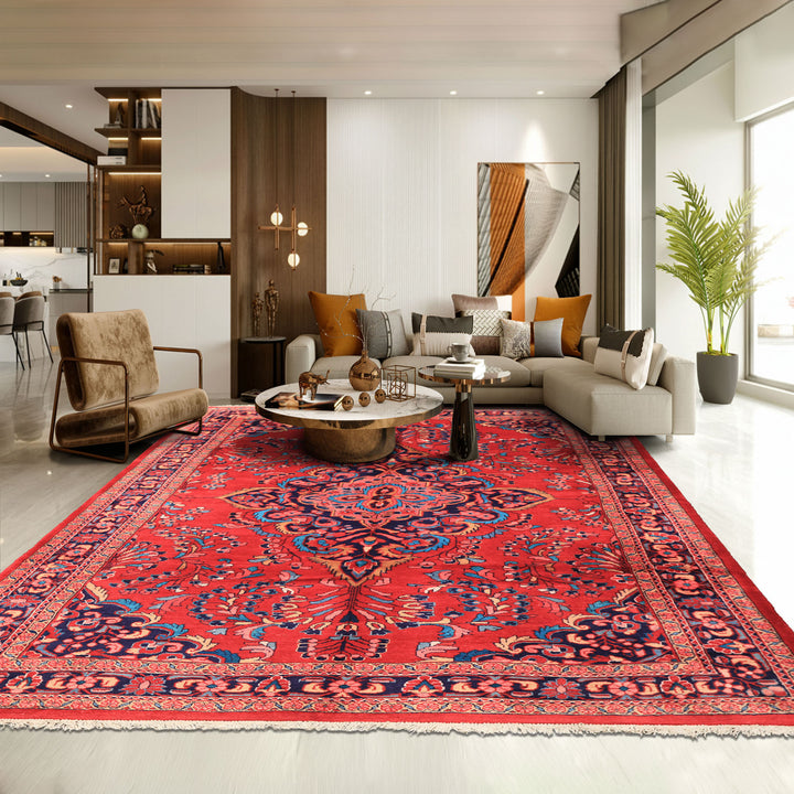 7x10 Red, Navy, Pink Color Hand Knotted Lilihan Wool Traditional Oriental Rug