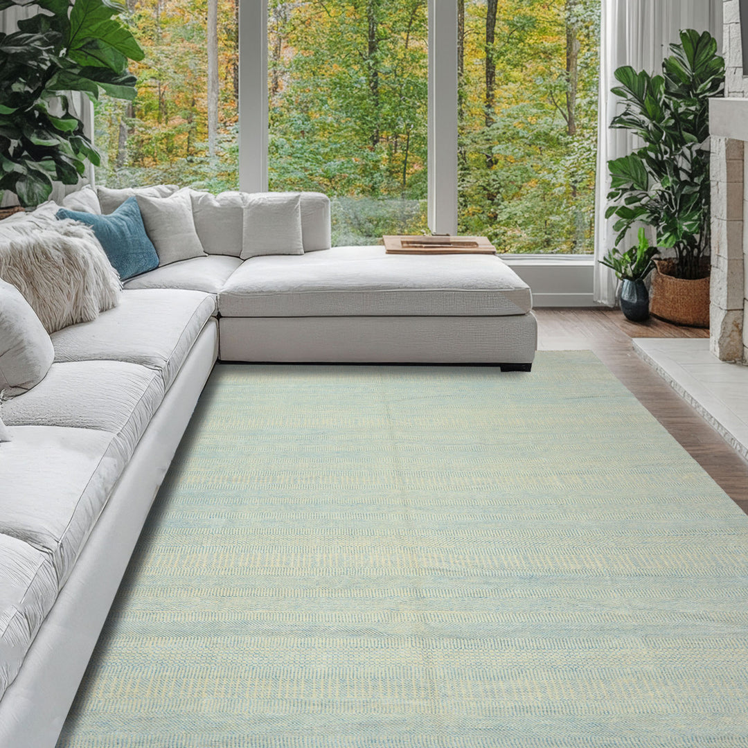 9x12 Ivory, Aqua, Color Hand Knotted Tibetan Wool &amp; Silk Modern &amp; Contemporary Oriental Rug