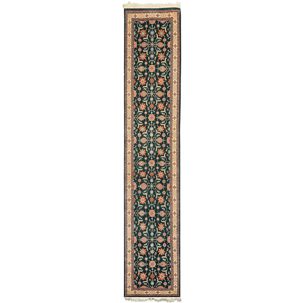 2'6x12 Teal, Ivory, Rose Color Hand Knotted Pak Persian Wool Traditional Oriental Rug