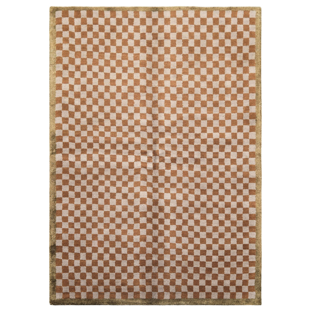 5x7 Gray, Brown, Sage Color Hand Knotted Tibetan Wool &amp; Silk Moden &amp; Contemporary Oriental Rug