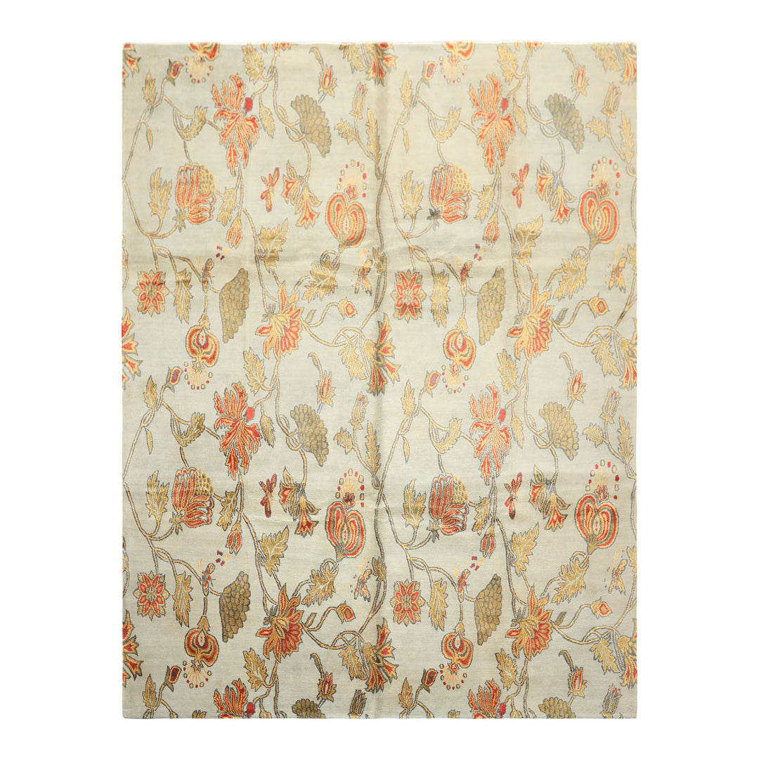 8x10 Aqua, Burnt Orange, Gold Color Hand Knotted Tibetan Wool &amp; Pure Silk Traditional Oriental Rug
