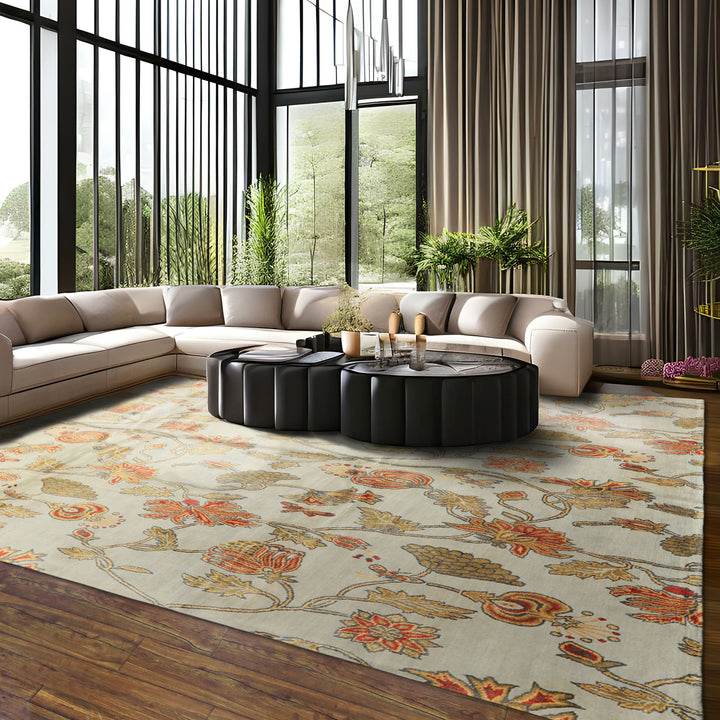 Celeste Rugs 8x10 Hand Knotted Premium Tibetan Arts &amp; Crafts Tibetano Designer Aqua Burnt Orange Wool Pure Silk Area Rug