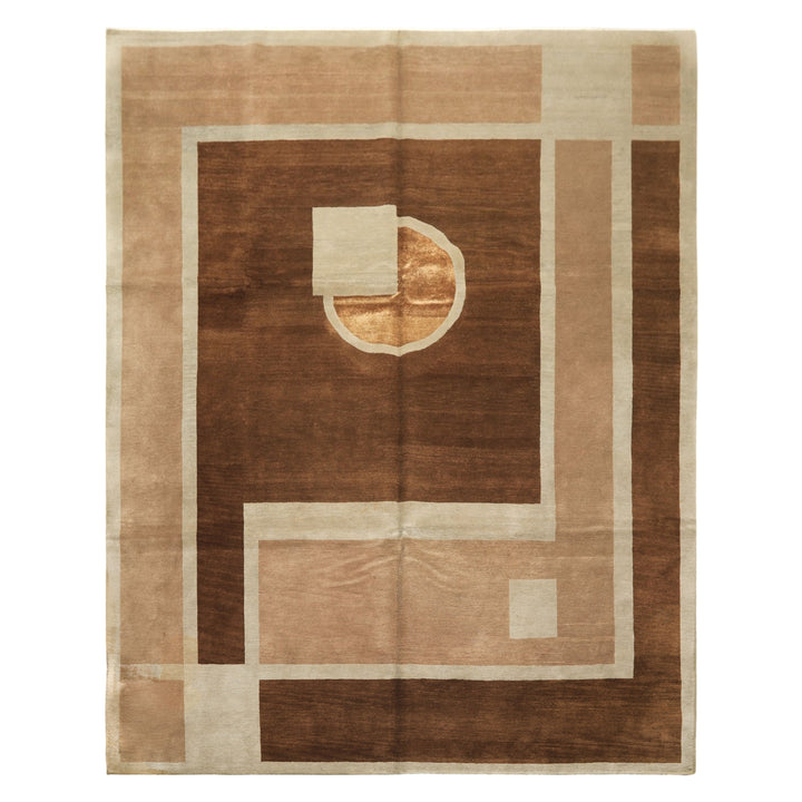 8x10 Brown, Taupe, Seafoam Color Hand Knotted Tibetan Wool &amp; Pure Silk  Oriental Rug