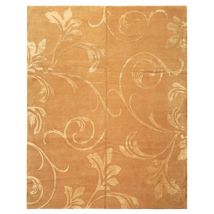 8x10 Tone on Tone Gold, , Color Hand Knotted Tibetan Wool &amp; Pure Silk Transitional Oriental Rug