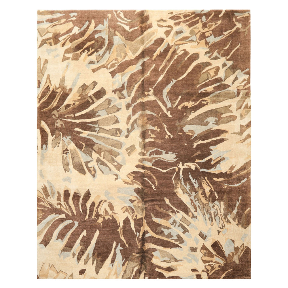 8x10 Brown, Beige, Blue Color Hand Knotted Tibetan Wool & Pure Silk Modern & Contemporay Oriental Rug