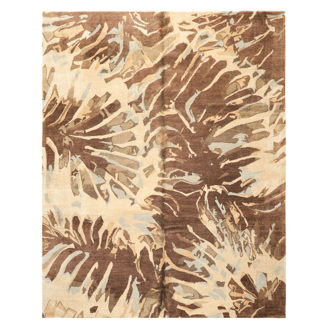 8x10 Brown, Beige, Blue Color Hand Knotted Tibetan Wool &amp; Pure Silk Modern &amp; Contemporay Oriental Rug