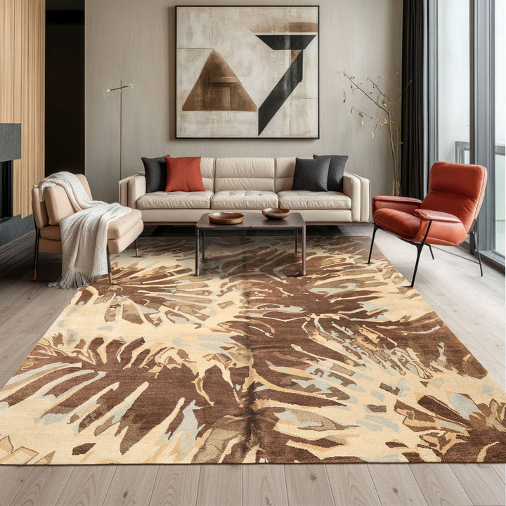 Celeste Rugs 8x10 Hand Knotted Premium Tibetan Modern Contemporary Abstract Tibetano Designer Brown Beige Wool Pure Silk Area Rug
