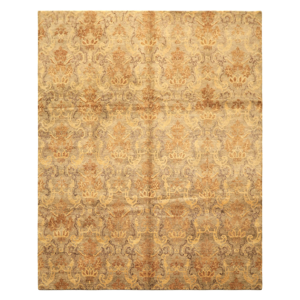 8x10 Brown, Gold, Tan Color Hand Knotted Indo Tibetan Wool Transitional Oriental Rug