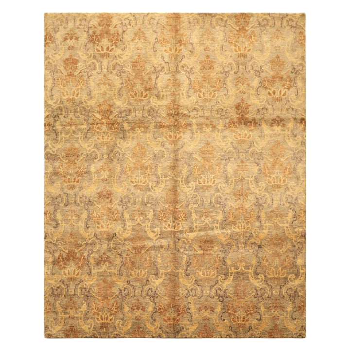 8x10 Brown, Gold, Tan Color Hand Knotted Indo Tibetan Wool Transitional Oriental Rug