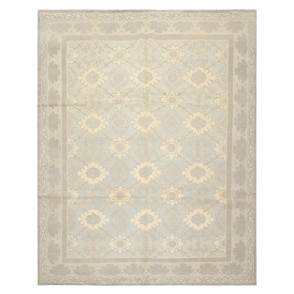 8x10 Seafoam, Gray, Cream Color Hand Knotted Tibetan Wool Transitional Oriental Rug