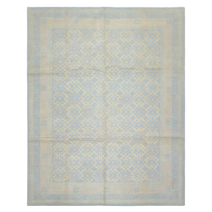 8x10 Blue, Ivory, Seafoam Color Hand Knotted Tibetan Wool Transitional Oriental Rug