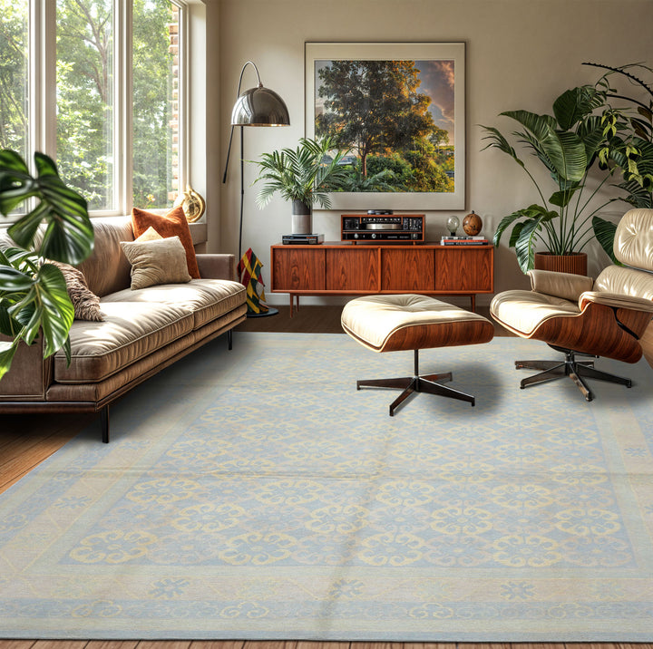 Celeste Rugs 8x10 Hand Knotted Premium Tibetan Transitional Tibetano Designer Blue Ivory Wool Area Rug