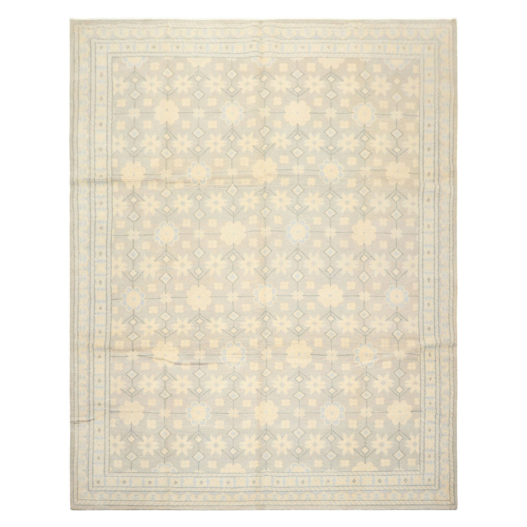 8x10 Gray, Ivory, Slate Color Hand Knotted Tibetan Wool Transitional Oriental Rug