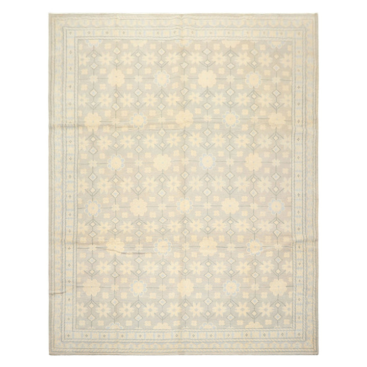 8x10 Gray, Ivory, Slate Color Hand Knotted Tibetan Wool Transitional Oriental Rug