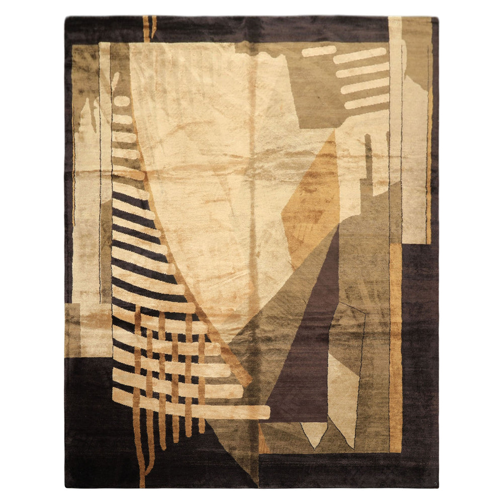 8x10 Charcoal, Olive, Green Color Hand Knotted Tibetan Wool & Pure Silk  Oriental Rug