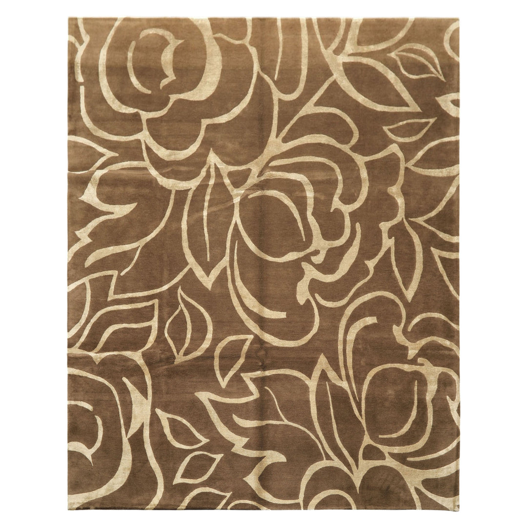 8x10 Moss, , Color Hand Knotted Tibetan Wool &amp; Pure Silk Modern &amp; Contemporay Oriental Rug