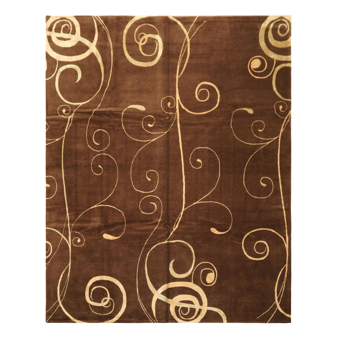 8x10 Brown, Gold, Color Hand Knotted Tibetan Wool &amp; Pure Silk Modern &amp; Contemporay Oriental Rug