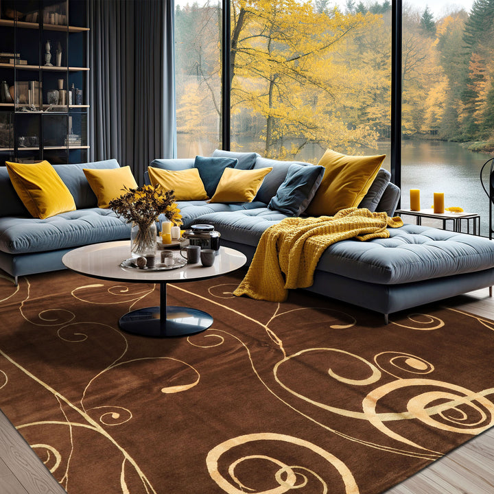 Celeste Rugs 8x10 Hand Knotted Premium Tibetan Modern Contemporary Tibetano Designer Brown Gold Wool Pure Silk Area Rug