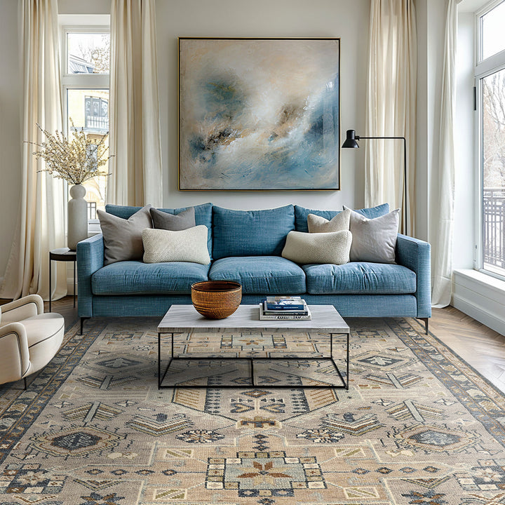 8x10 Taupe, Beige, Blue Color Hand Knotted Oushak Wool Modern &amp; Contemporary Oriental Rug