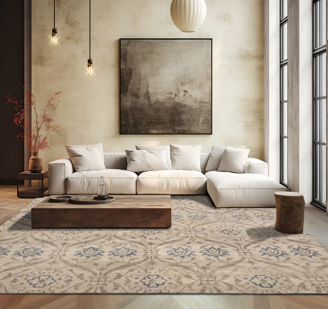 8' Square Gray, Slate, Taupe Color Hand Knotted Tibetan Wool Transitional Oriental Rug