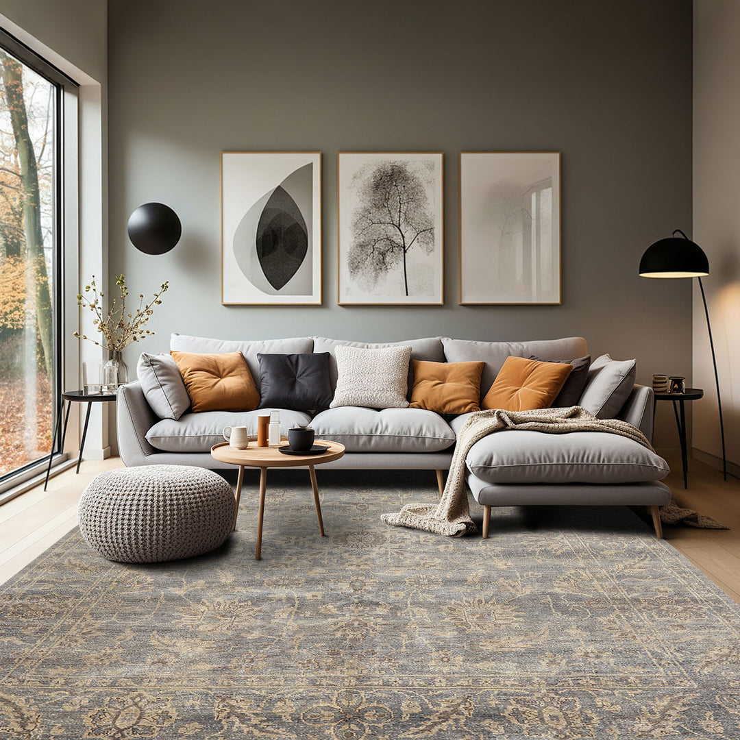 8x10 Gray, Beige, Brown Color Hand Knotted Oushak Wool Transitional Oriental Rug