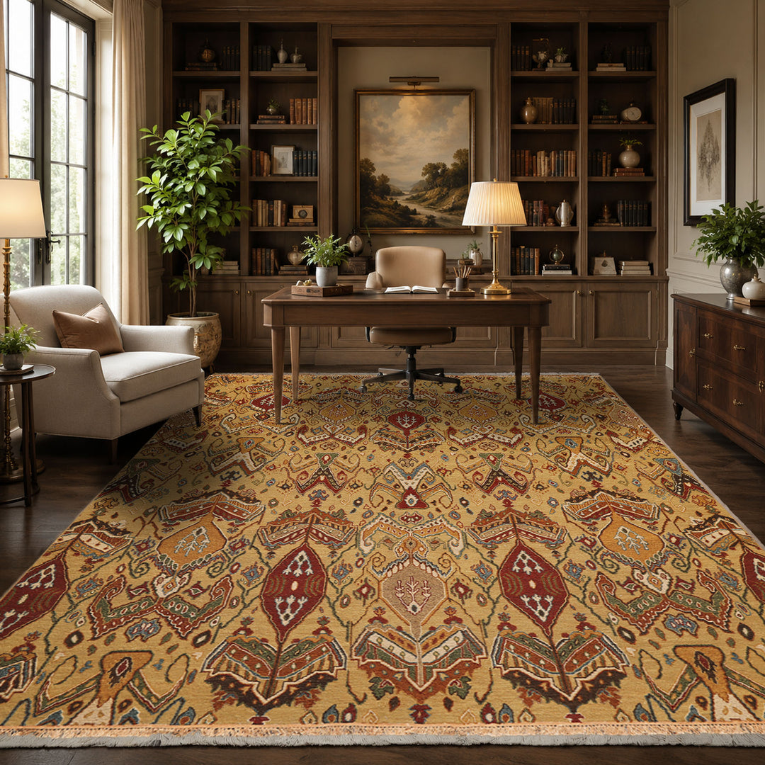 8x10 Light Gold, Rust, Sage Color Hand Knotted Soumak Wool Traditional Oriental Rug