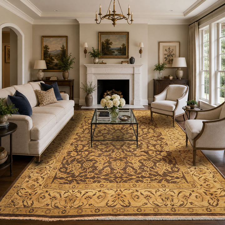 8x10 Brown, Beige, Gold Color Hand Knotted Oushak Wool Traditional Oriental Rug