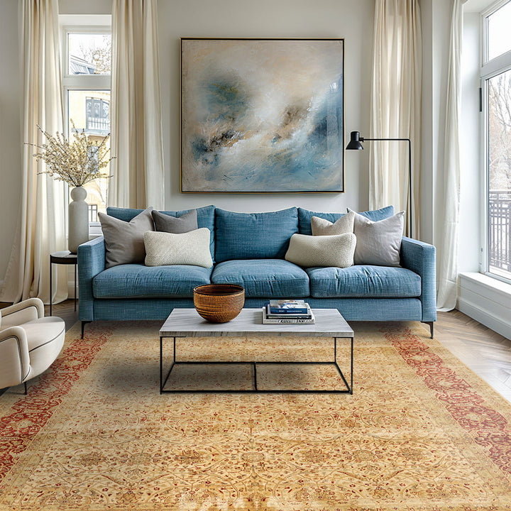 8x10 Beige, Burnt Orange, Mint Color Hand Knotted Agra New Zealand Wool Transitional Oriental Rug
