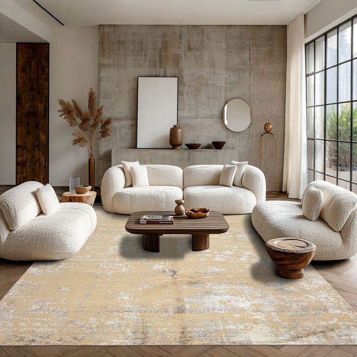 8x10 Ivory, Silver, Gray Color Hand Knotted Sherpa Tibetan Wool &amp; Bamboo Silk Modern &amp; Contemporary Oriental Rug