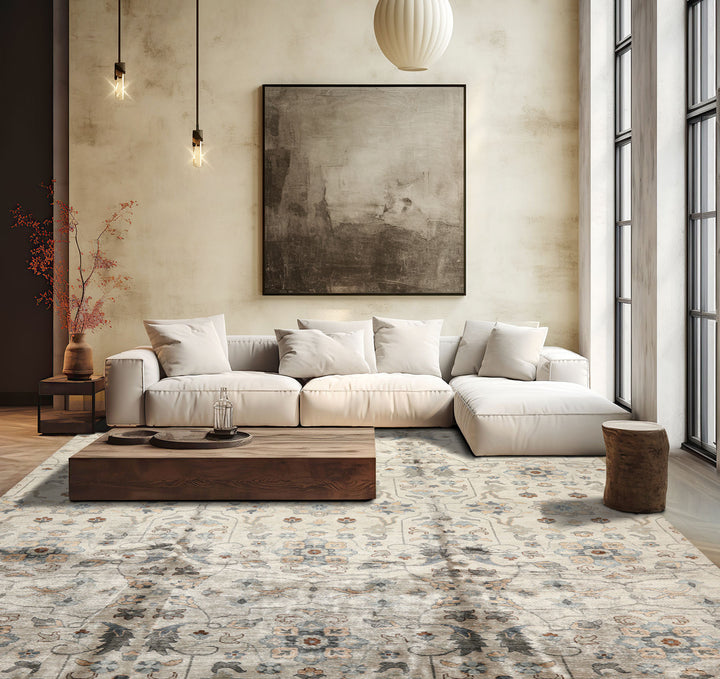 8x10 Gray, Aqua, Tan Color Hand Knotted Oushak 100% Bamboo Silk Transitional Oriental Rug