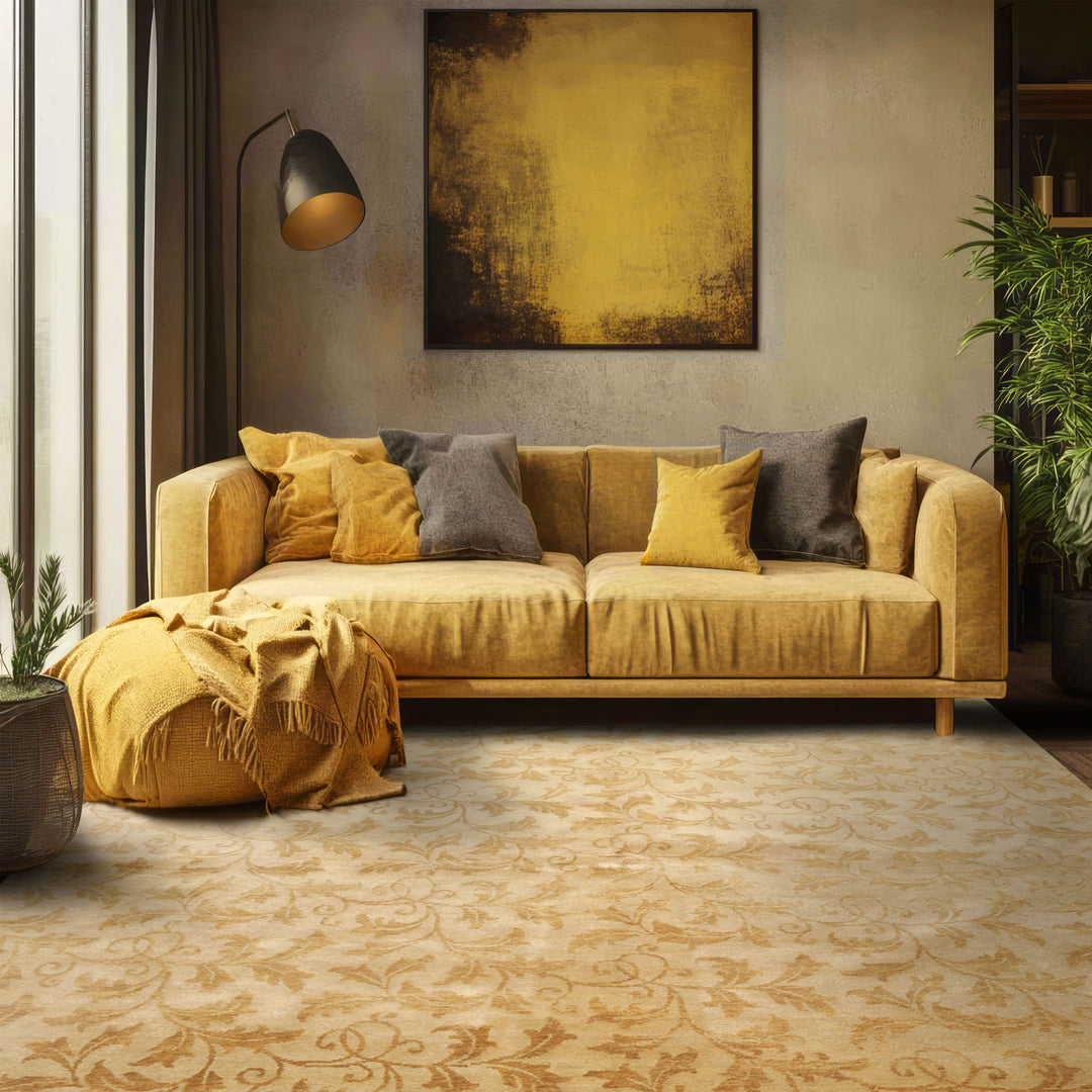 8x10 Beige, Gold, Muted Earth Tones Color Hand Knotted Tibetan Wool Transitional Oriental Rug