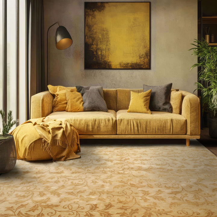 8x10 Beige, Gold, Muted Earth Tones Color Hand Knotted Tibetan Wool Transitional Oriental Rug