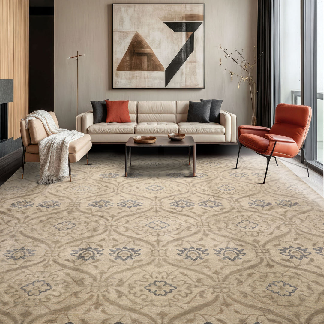 9x12 Gray, Taupe, Slate Color Hand Knotted Tibetan Wool Transitional Oriental Rug