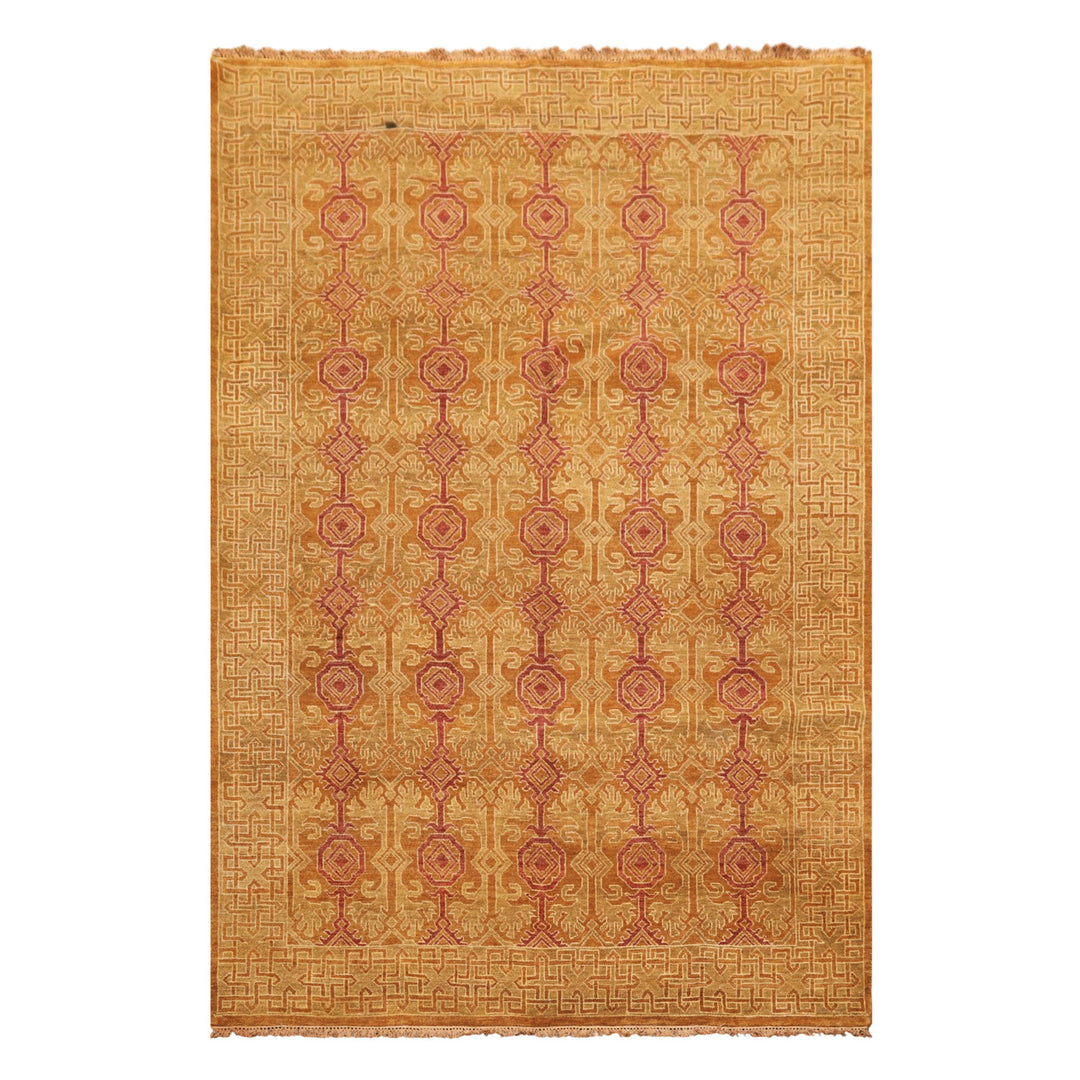 6x9 Caramel, Rose, Rust Color Hand Knotted Agra Wool Traditional Oriental Rug